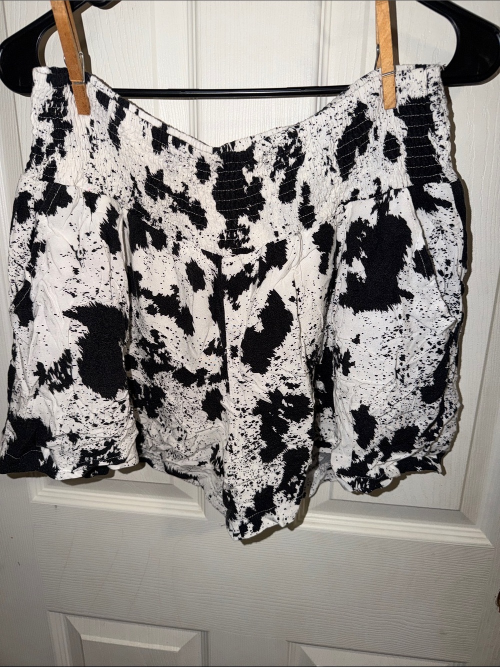 High-Waist Black & White Splash-Print Women's Shorts